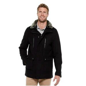 Michael Kors Men's Wool Blend Faux Fur Collar Winter Jacket Coat Black Size S